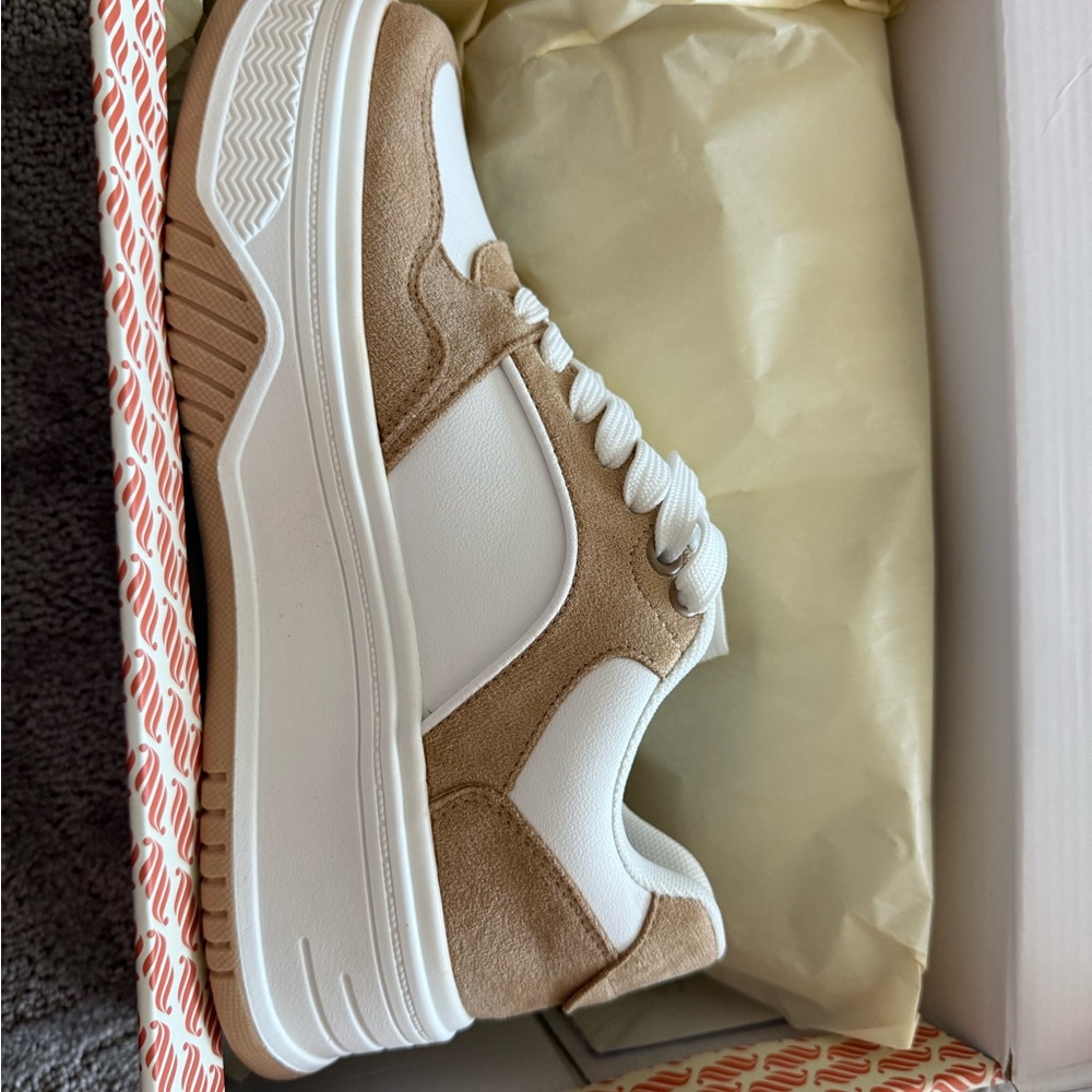 Fabletics White and Tan Sneakers